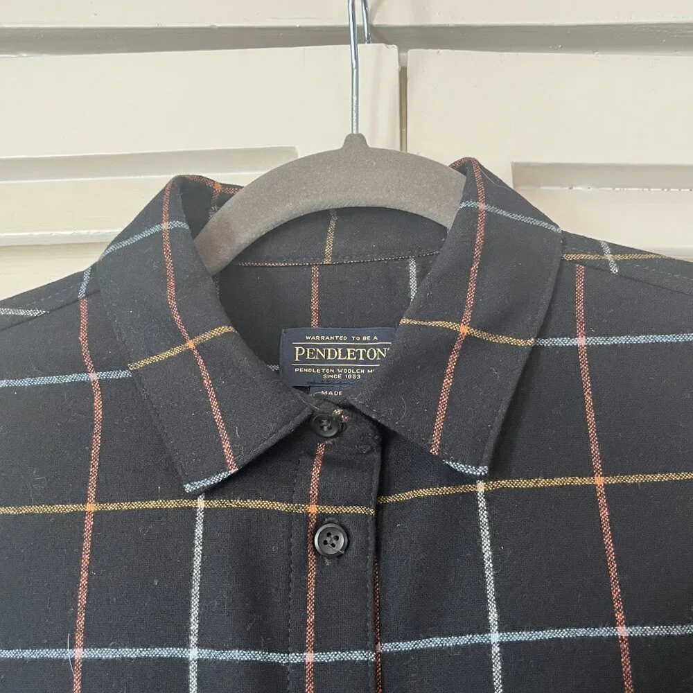 Pendleton buttondown XS black plaid women oversized flannel - Picture 3 of 11